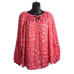 Jaclyn Smith Collection Women's Red White Tie Neck Pleasant Blouse Size L NWT